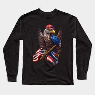 An eagle, an American flag and a baseball hat Long Sleeve T-Shirt